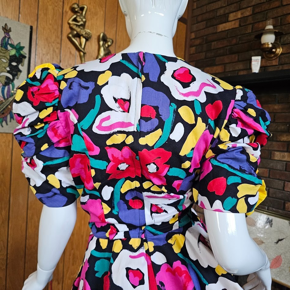 Vintage 80s Abstract Floral Postmodern Dynasty Cocktail Party Wiggle Dress S/M