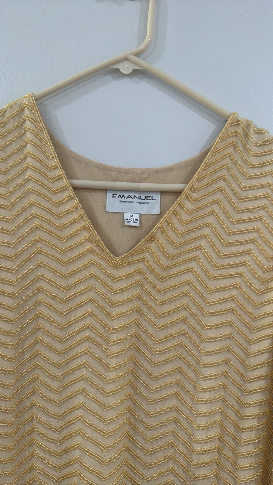 Emanuel Ungaro Vintage 100% Silk Gold Beaded Blouse Sz Medium