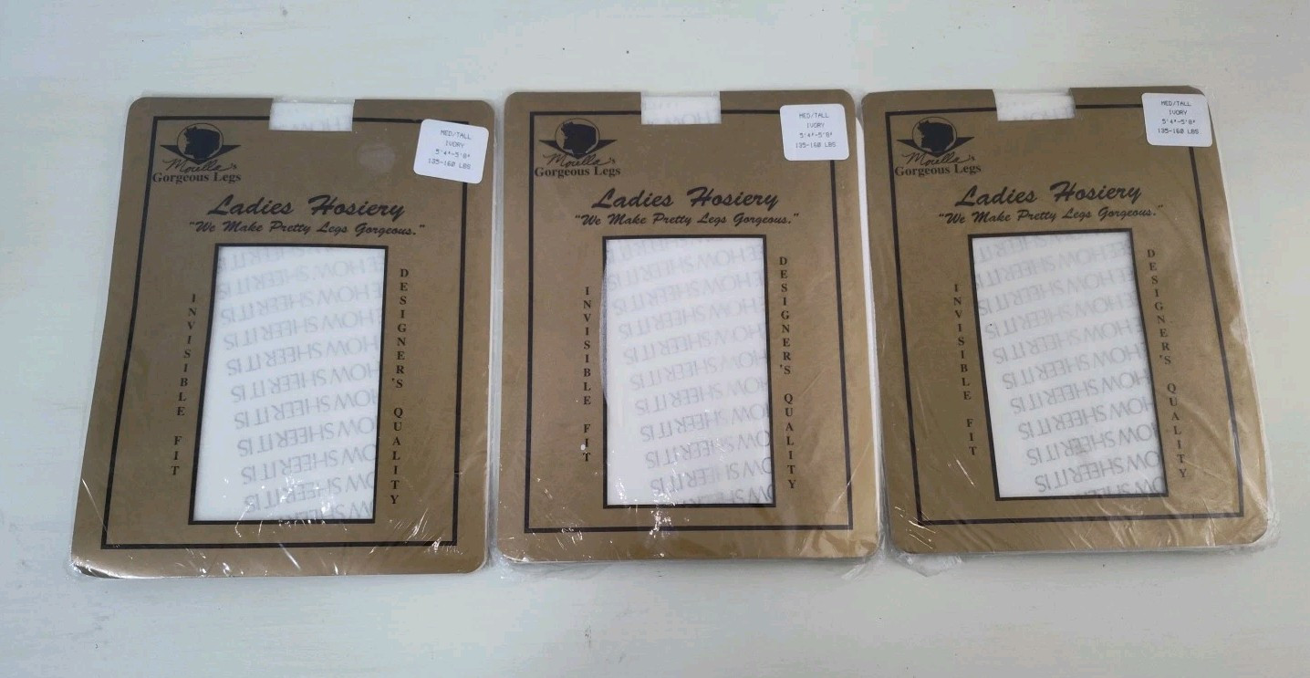 Morella&rsquo;s Gorgeous Legs Vintage 3 Pair Ladies Stockings Ivory Medium Tall