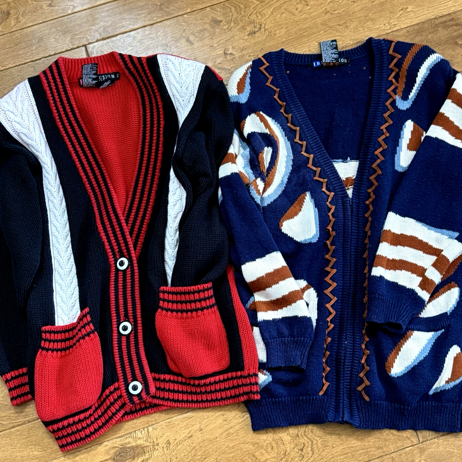 I.B. Diffusion Women&rsquo;s Small Cardigan Sweater Lot of 2 Vintage 1993 Red Blue