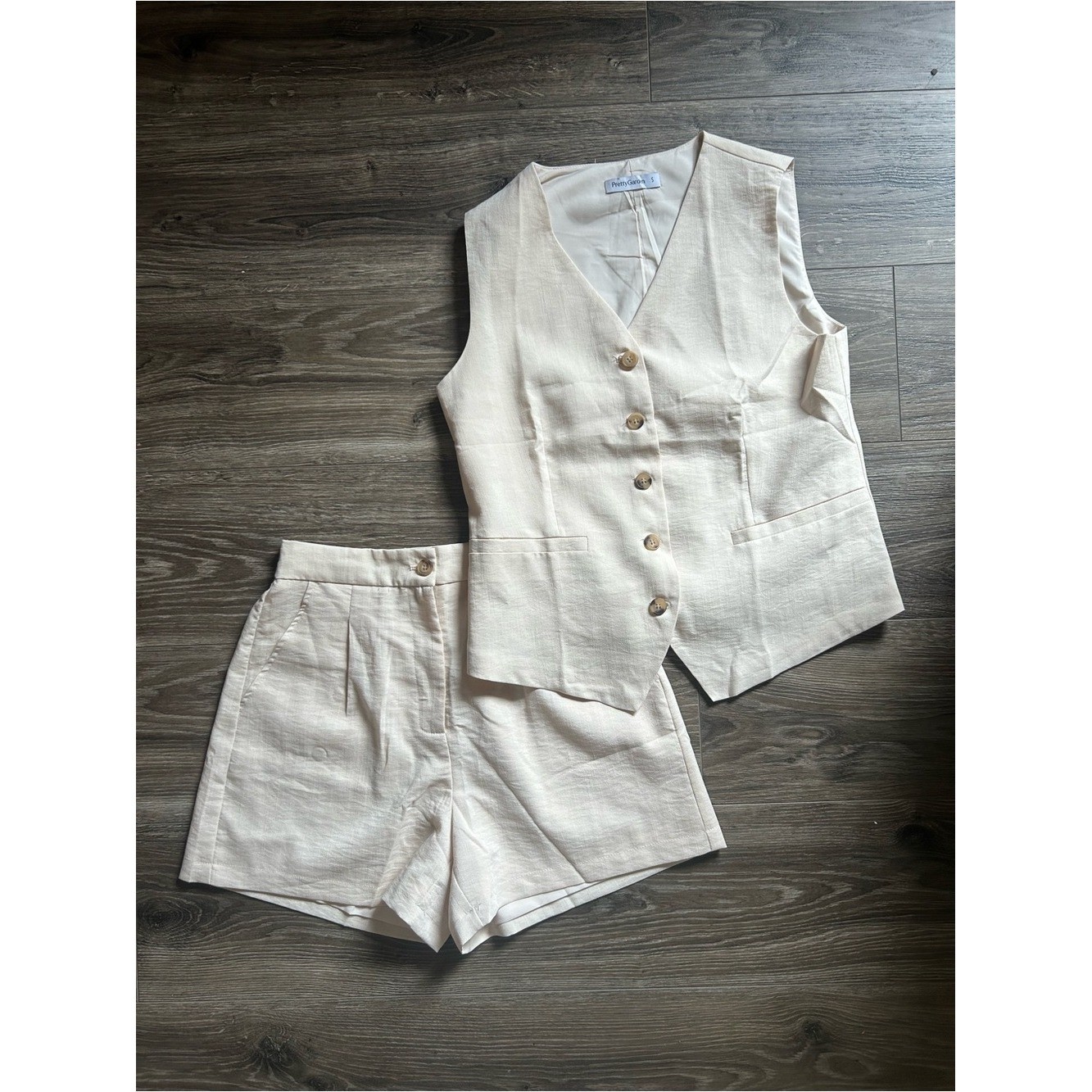 NWT 2 piece Linen Set: Sleeveless Button Vest with Matching Shorts
