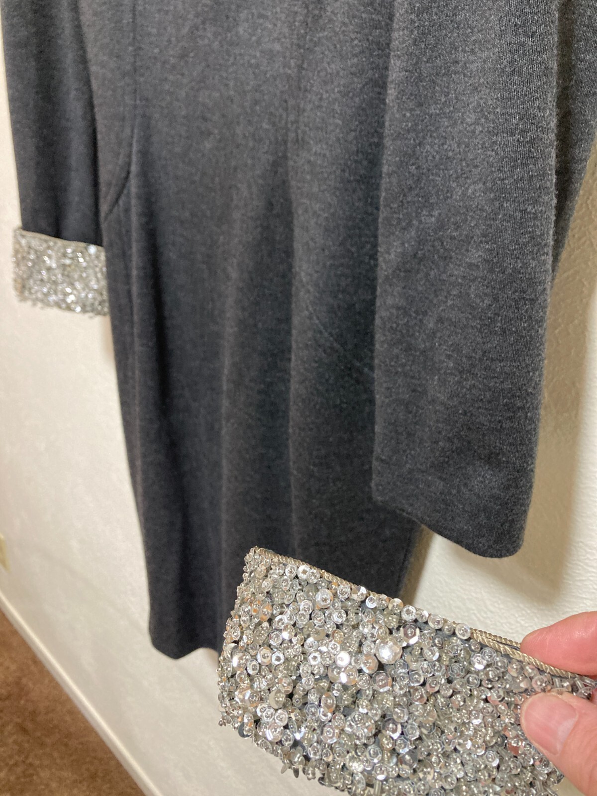 Vintage Dark Grey Wool Escada Margaretha Ley Dress EU40 w/Removable Cuffs R