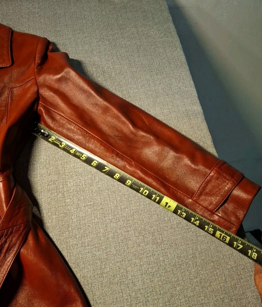 Vintage Ami Leather Ltd Fitted Lined Women&rsquo;s Flared Trench Coat BURGUNDY Sz 10