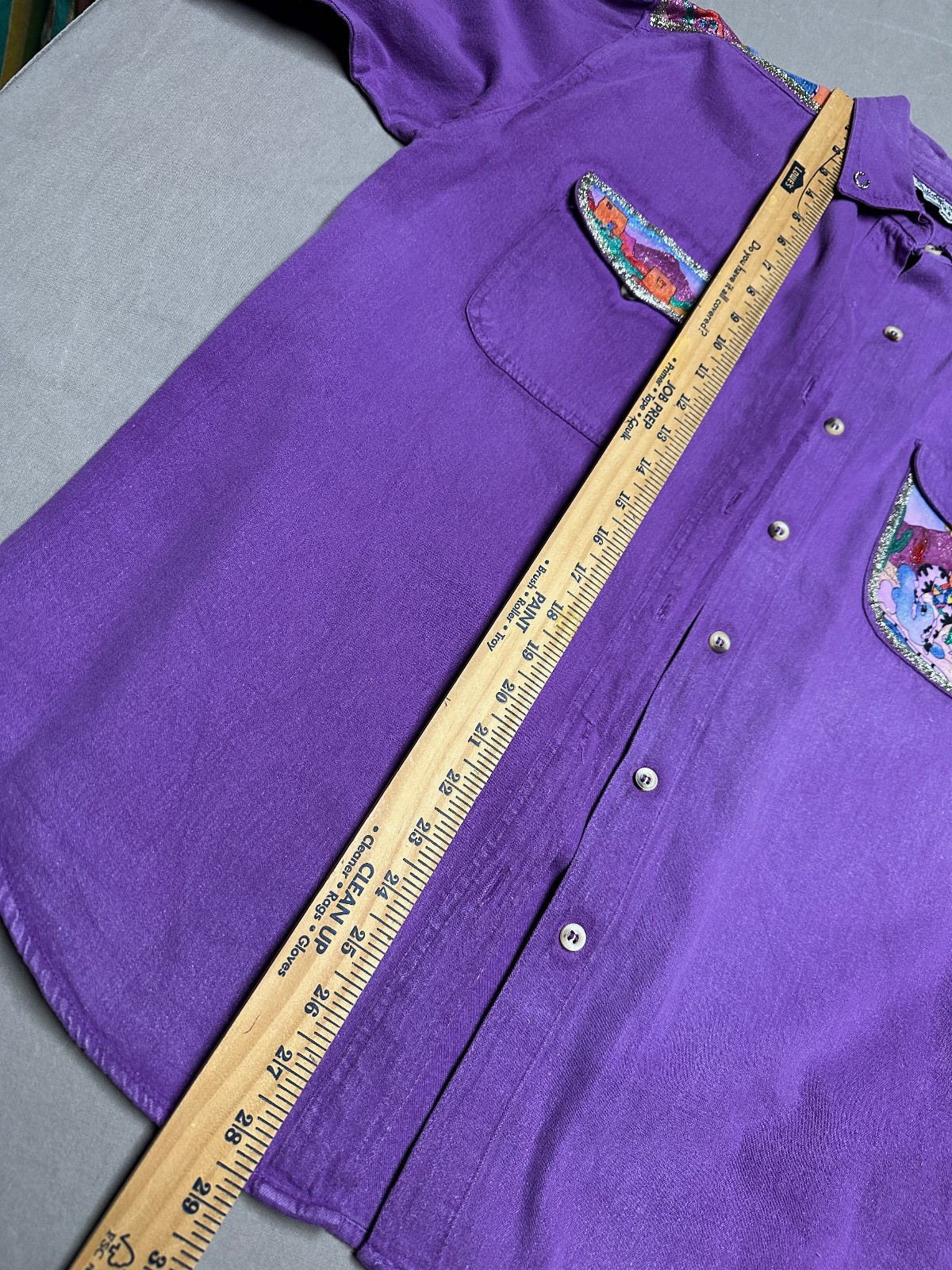 Vintage Hand Painted Bonjour Sz M Button Up Shirt Western Cowgirl Eclectic Art