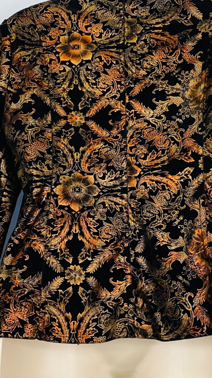 Metallic floral jacket copper bronze black velour patterned steampunk blazer