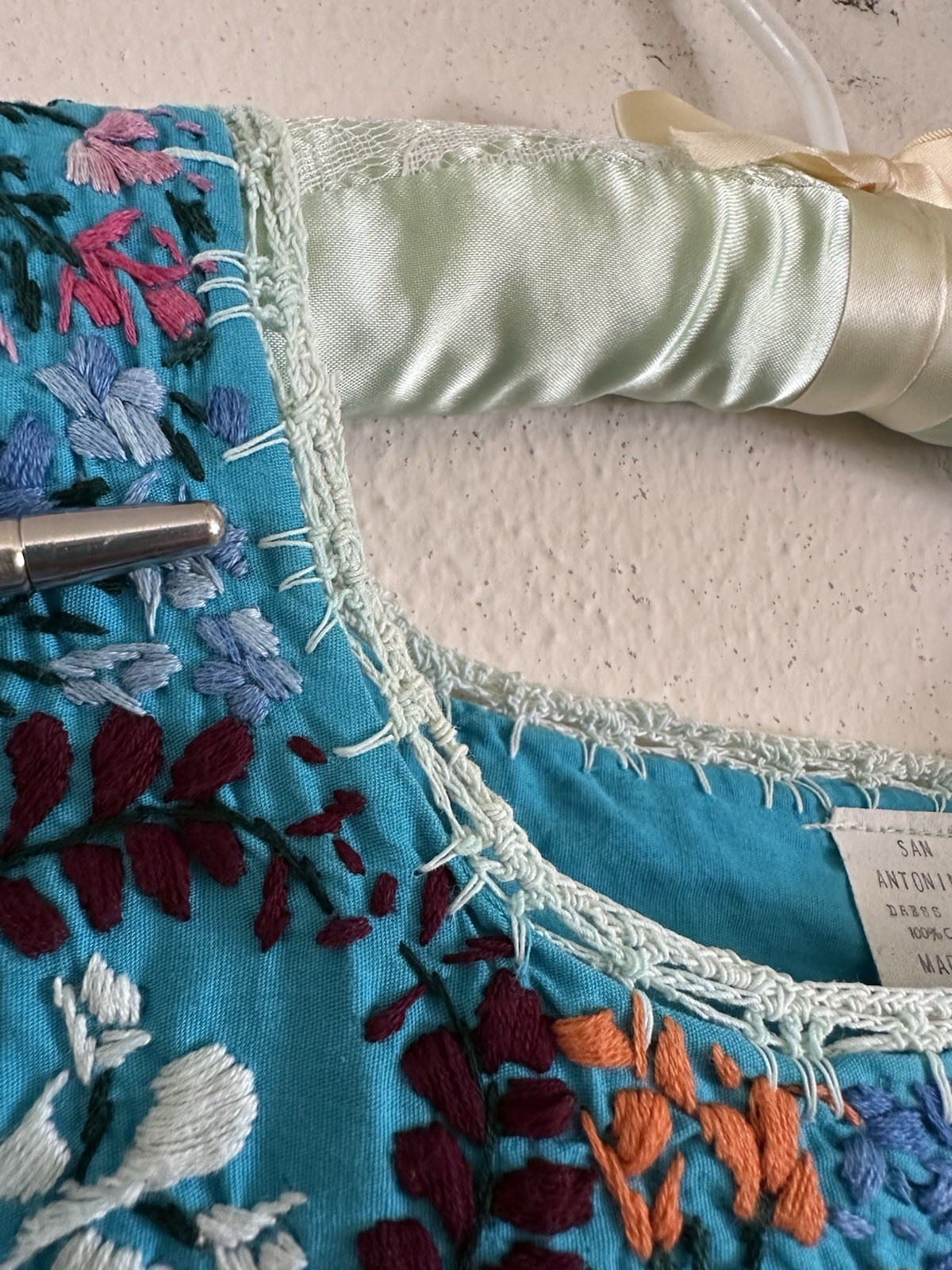 1970s San Antonino Oaxacan Huipil Dress Cotton Hand Embroidered Mexico S VTG