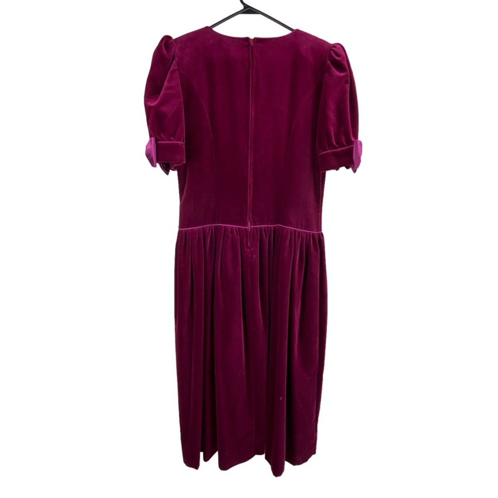 Vintage 80s Womens Cotton Velvet Tea Length Dress Size 12