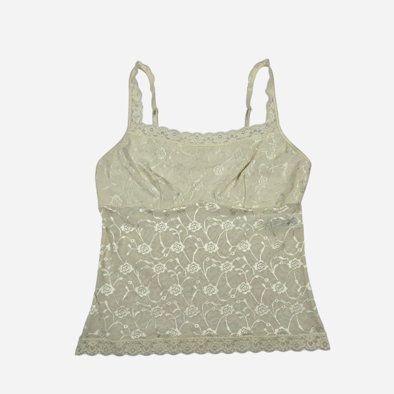 White lace trim floral embroidery cami tank top / M / cottage, fairy, coquette