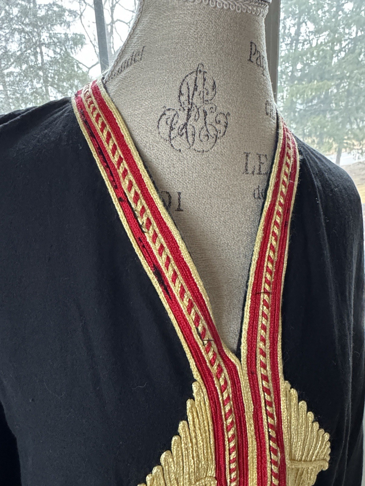 J Peterman Vintage 1990 Black Embroidered Moroccan Style Cotton Kaftan OS