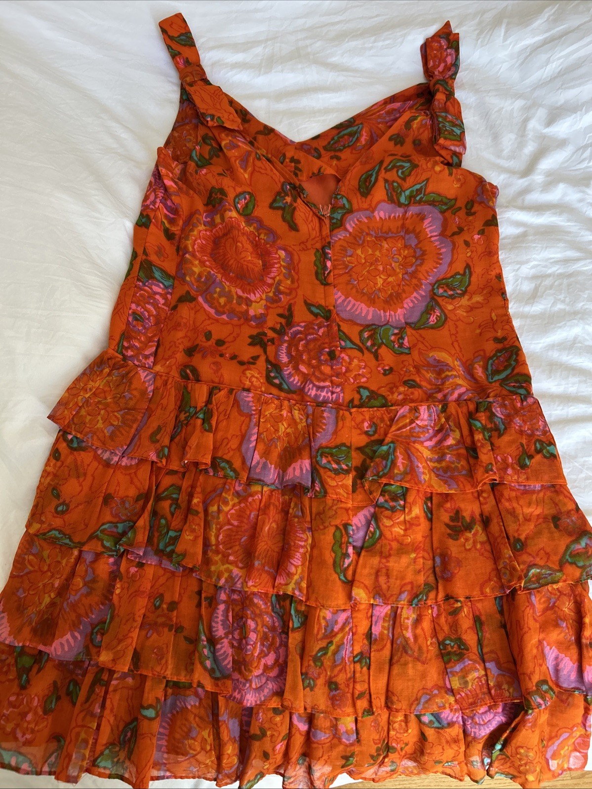 Vtg 60s Paradise Hawaii Orange Floral Tropical Hawaiian Dress L