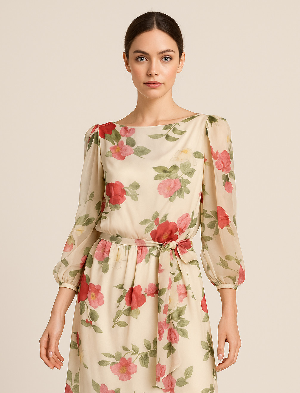 Vtg 80s Constance Saunders RICHARD WARREN Dress 6 Saks FLORAL Print CHIFFON TEA