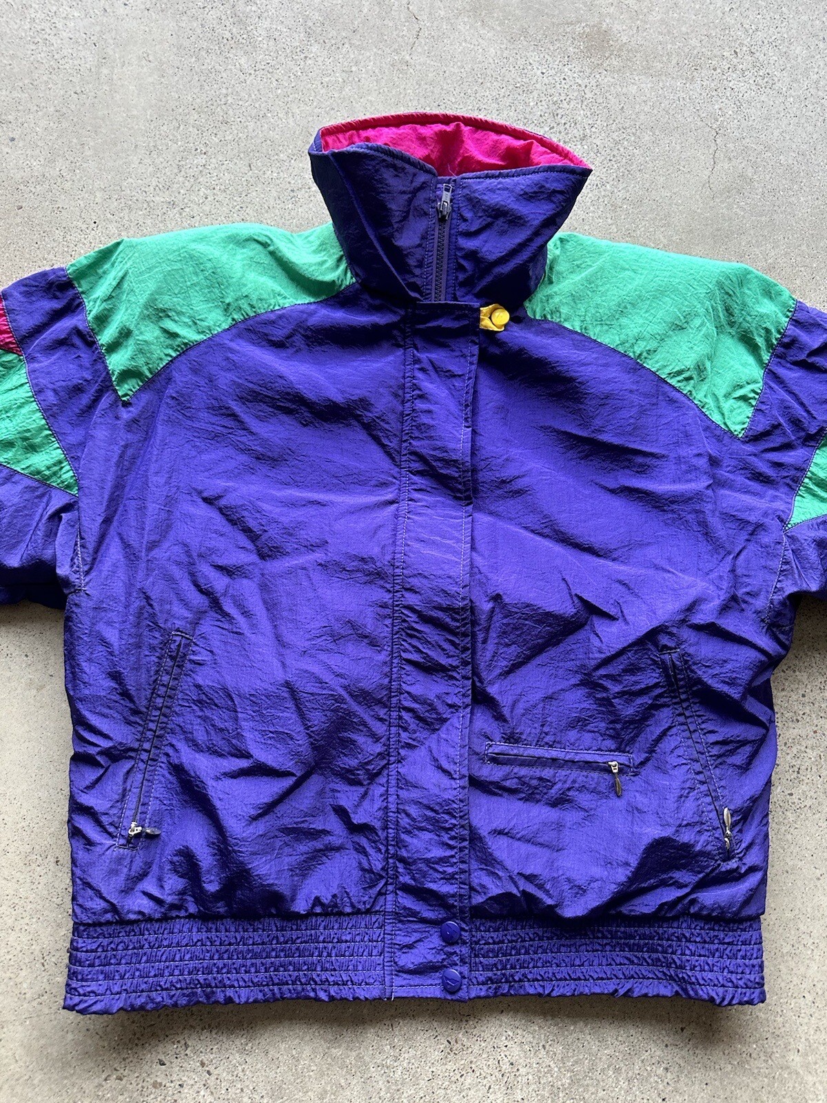 Vintage Serac Thinsulate Lined Neon Purple Color Block Nylon Ski Jacket Size 8