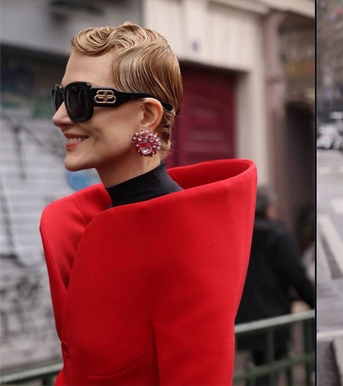 Runway Celebrity High Collar Red Long Coat Jacket M US6-8