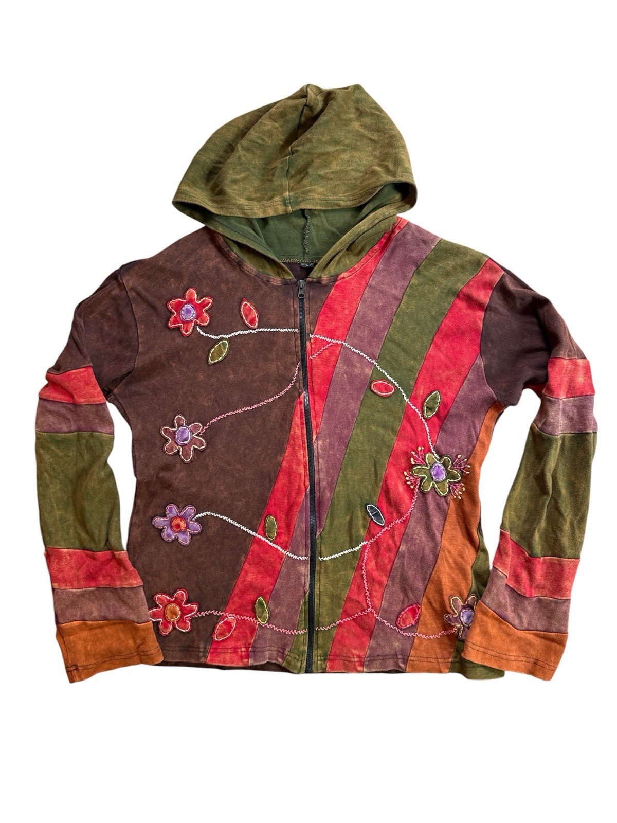 Vintage Rosing International Nepal Boho Hippie Fairy Goblincore Patchwork Hoodie