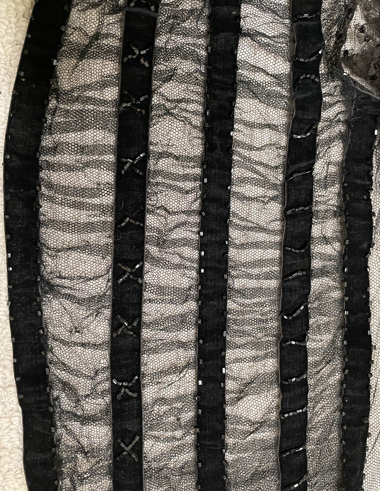 Antique 20s Black Beaded Lace Jacket S M Overlay Evening Edwardian Victorian