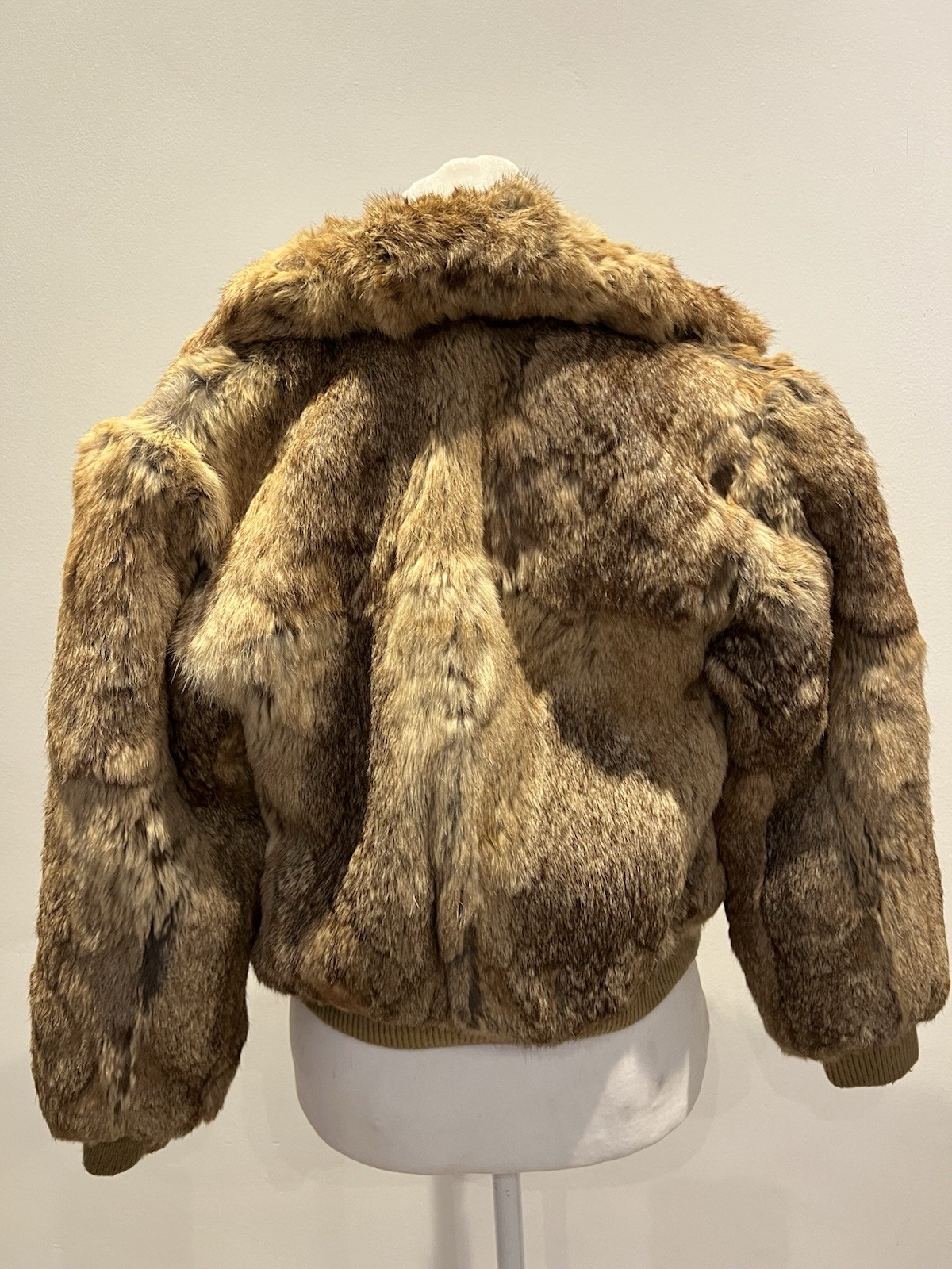 Womens Brown Rabbit Fur Zip Jacket Size 8 Long Sleeve Short Winter Casual
