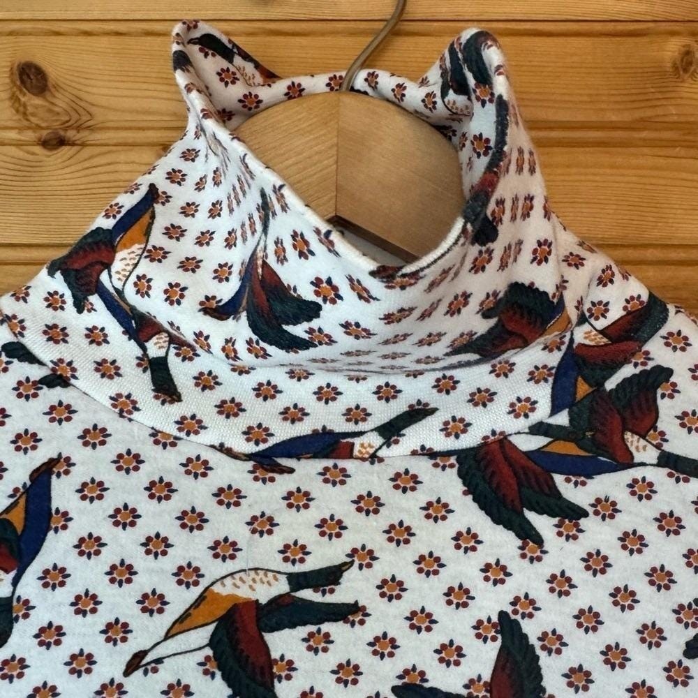 VTG 90s Jason Maxwell Turtleneck White Mallard Ducks Ditsy Floral Cottage