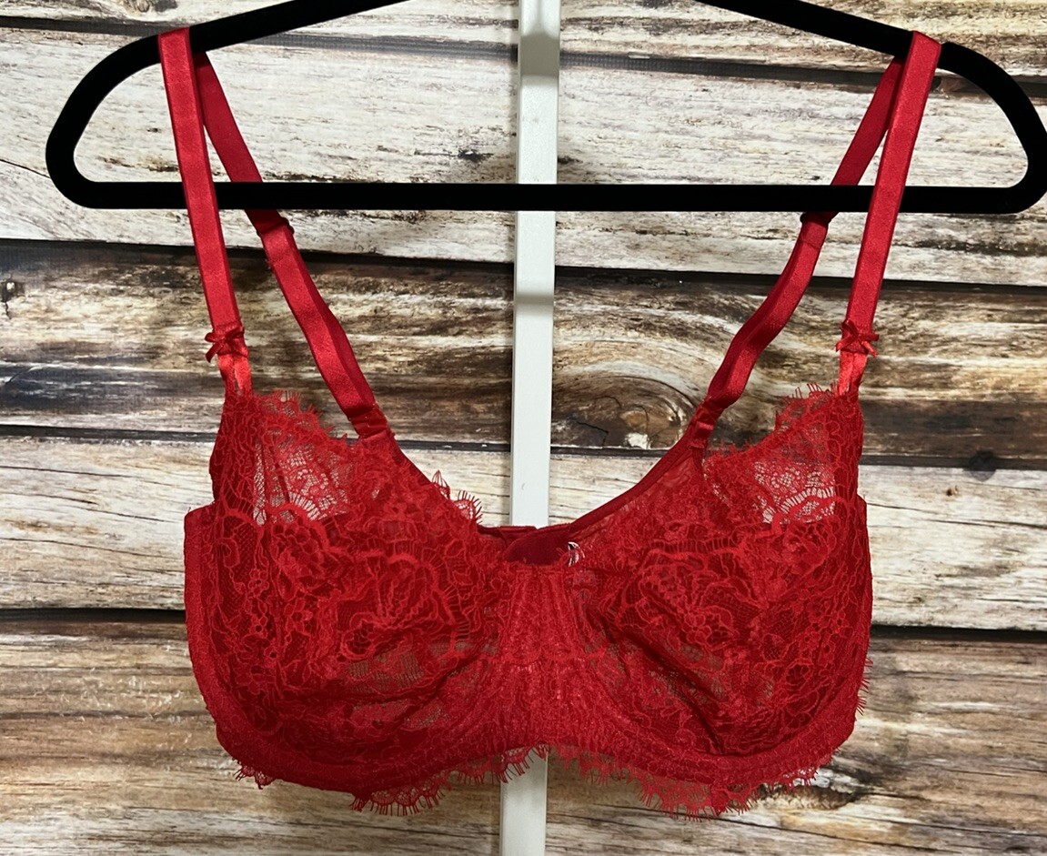 Victoria&rsquo;s Secret 38DD Deep Red Lace Pushup Underwire Bra Unpadded Lingerie