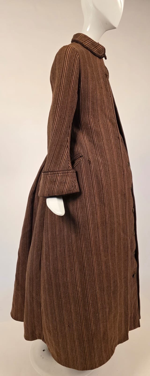 VICTORIAN 1880’S FLANNEL LINED STRIPED WOOL BUSTLE BACK DRESS COAT