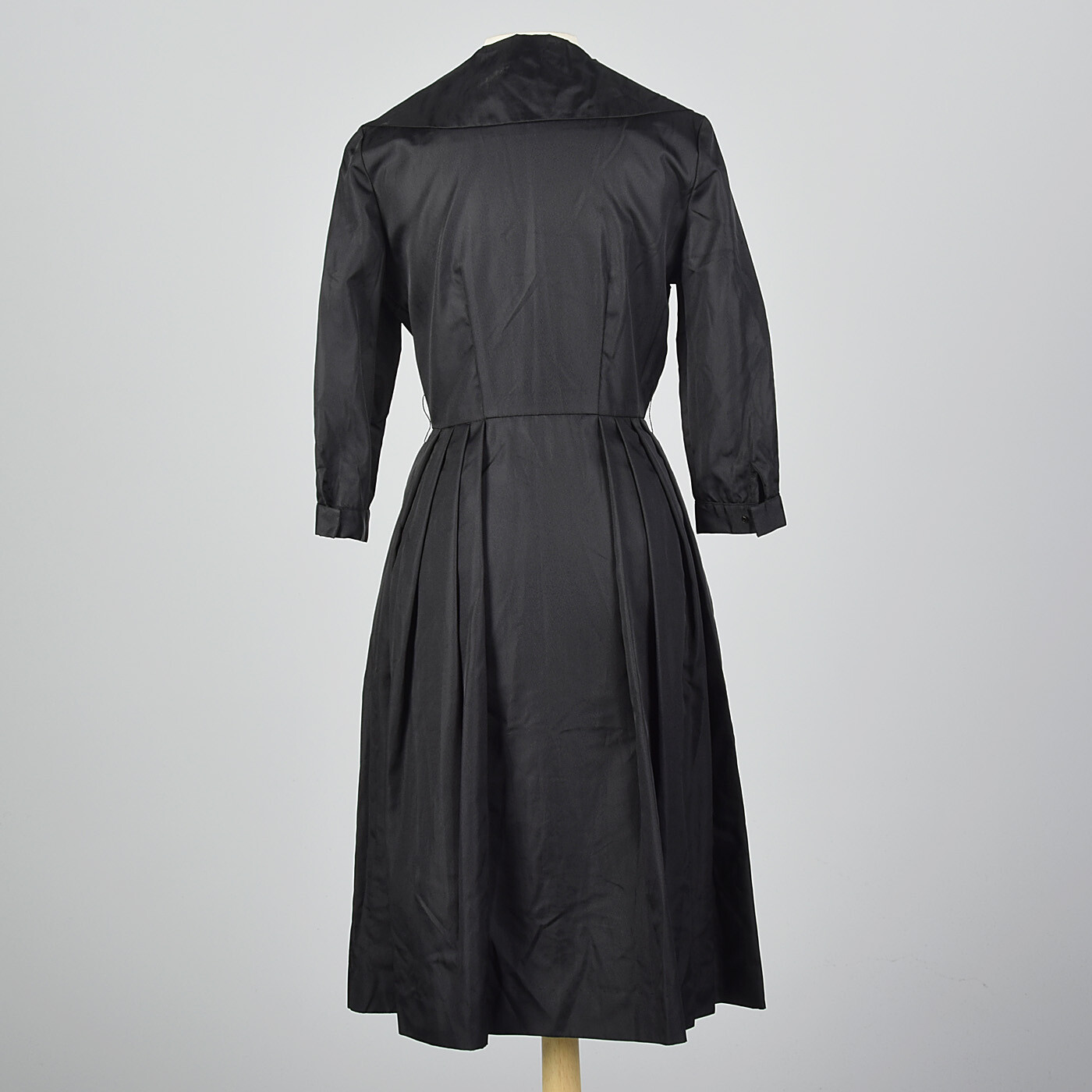 S 1950s Black Faille Dress Button Front Cocktail Party Evening Wear 50s Vintage