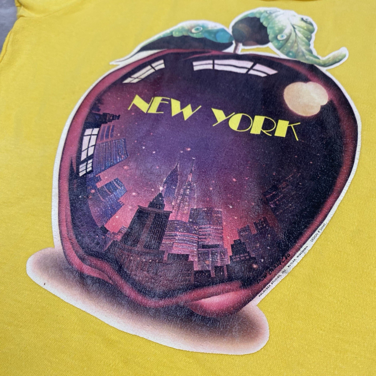 vintage 70s NEW YORK CITY BIG APPLE ringer baby doll t shirt yellow