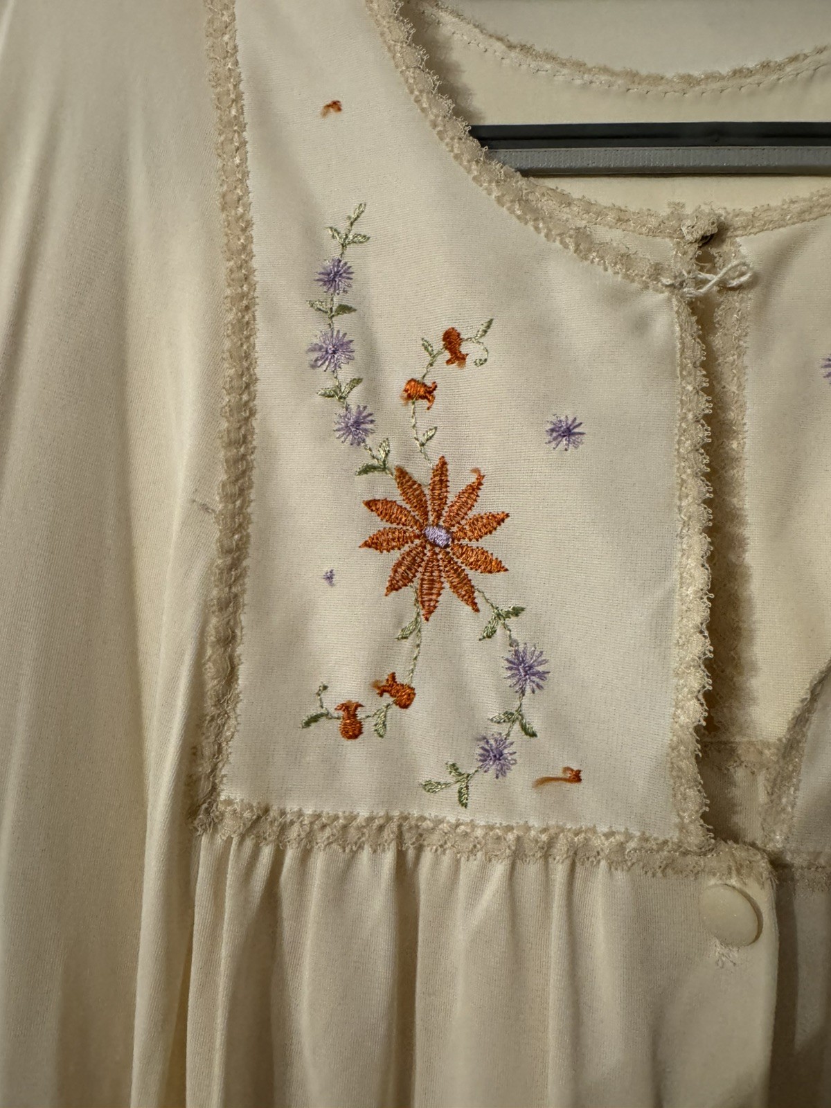 Vintage Sears 2pc Embroidered Bodice Long Nightgown & Robe Large 38/40