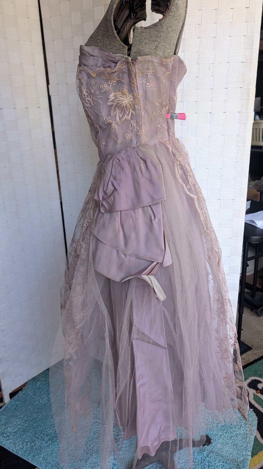 Vintage 1950s Prom Dress Lilac Net Lace Fit And Flare