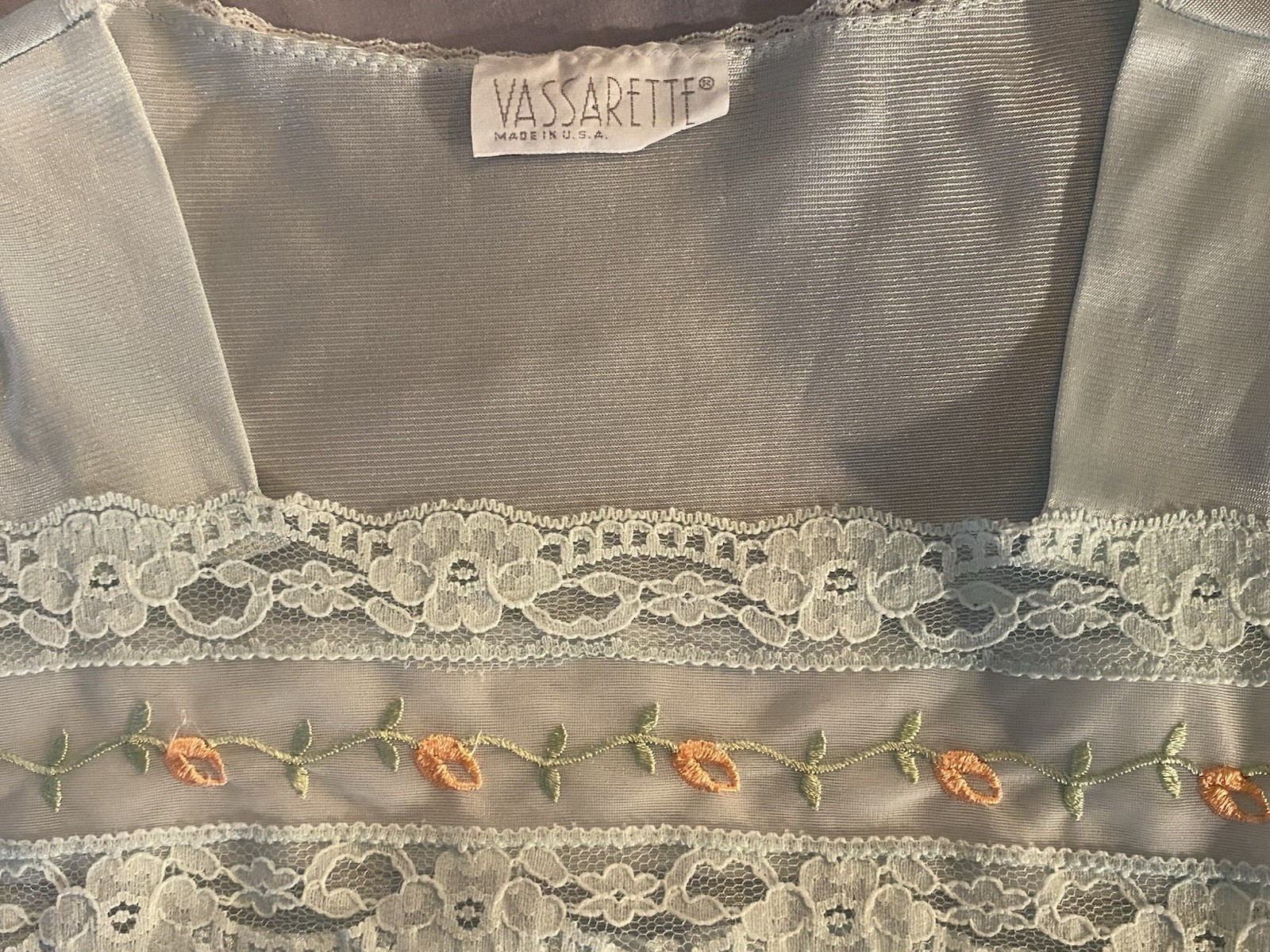 Vintage Vassarette Short Gown Nylon Lace Embroidery Size L Blue