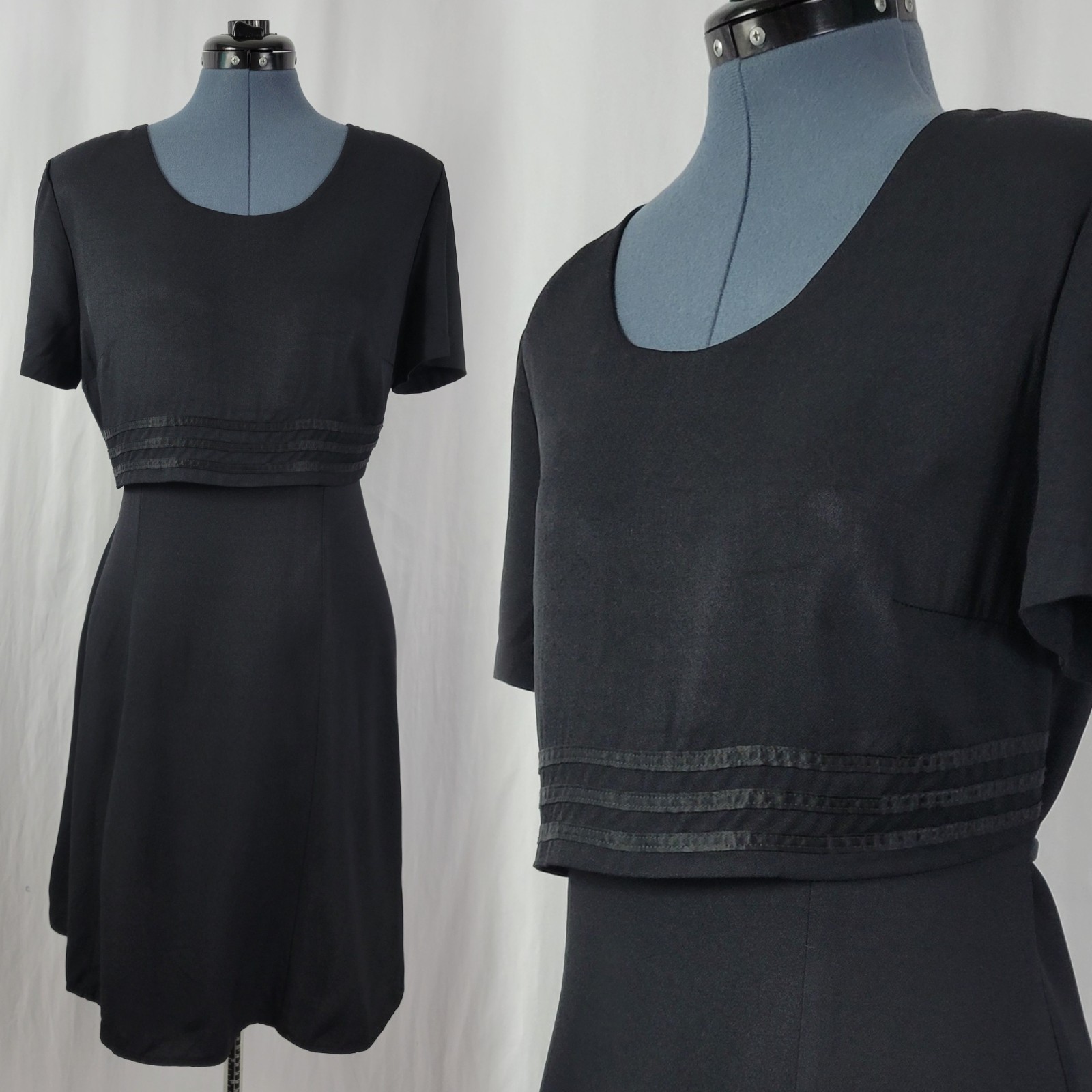 Vintage Byer Studio Black Sheath Dress w Attached Cropped Top & Tie Back Size 8