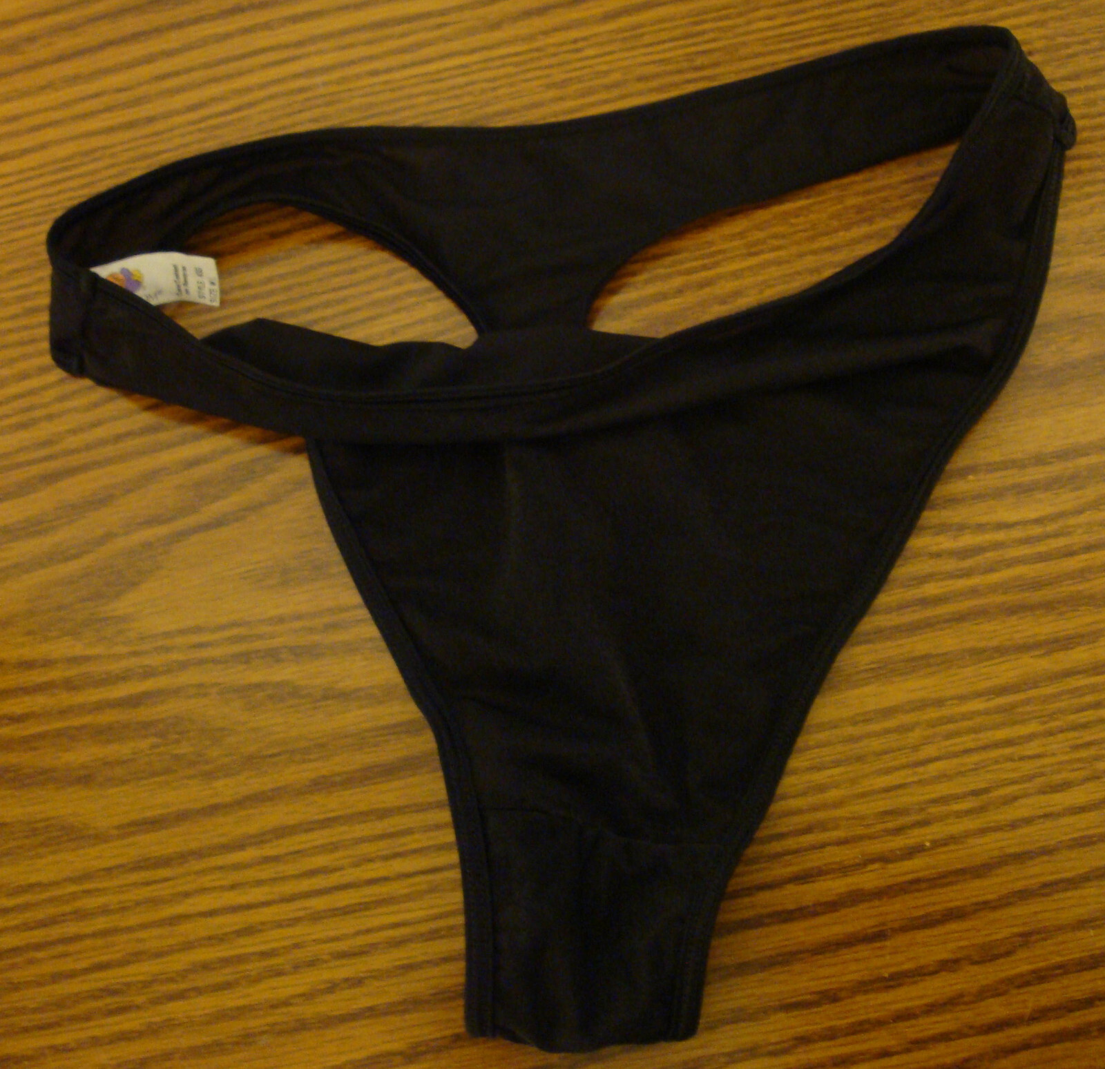 Fruit of the Loom M L Black Lycra Spandex Shiny Shimmery Thong Vintage #433