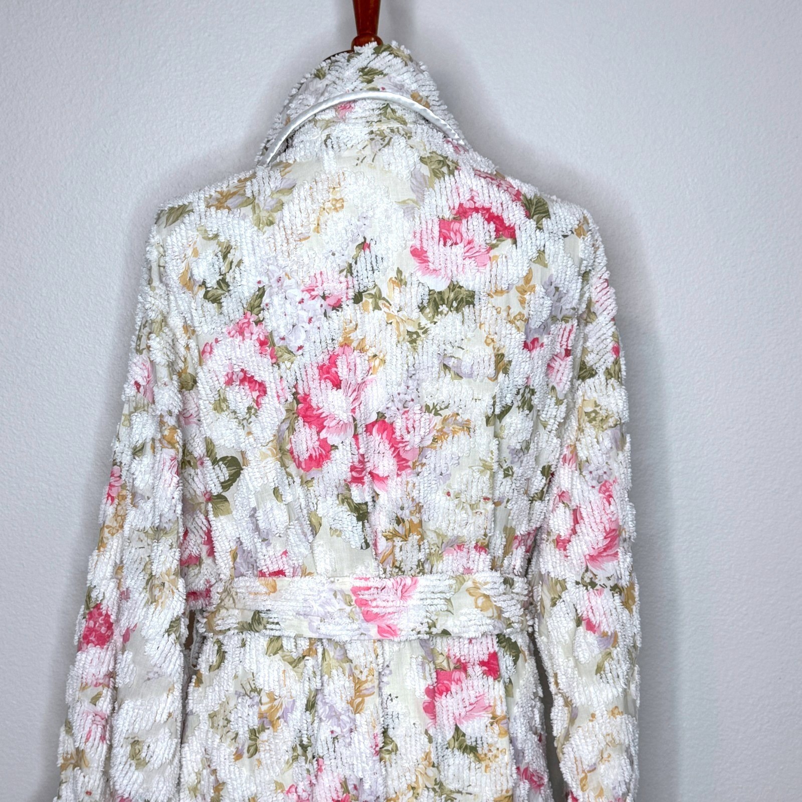 VTG STAN HERMAN Herbcraft 80s Chenille Maxi Robe LG Floral Belt Grandma Coquette