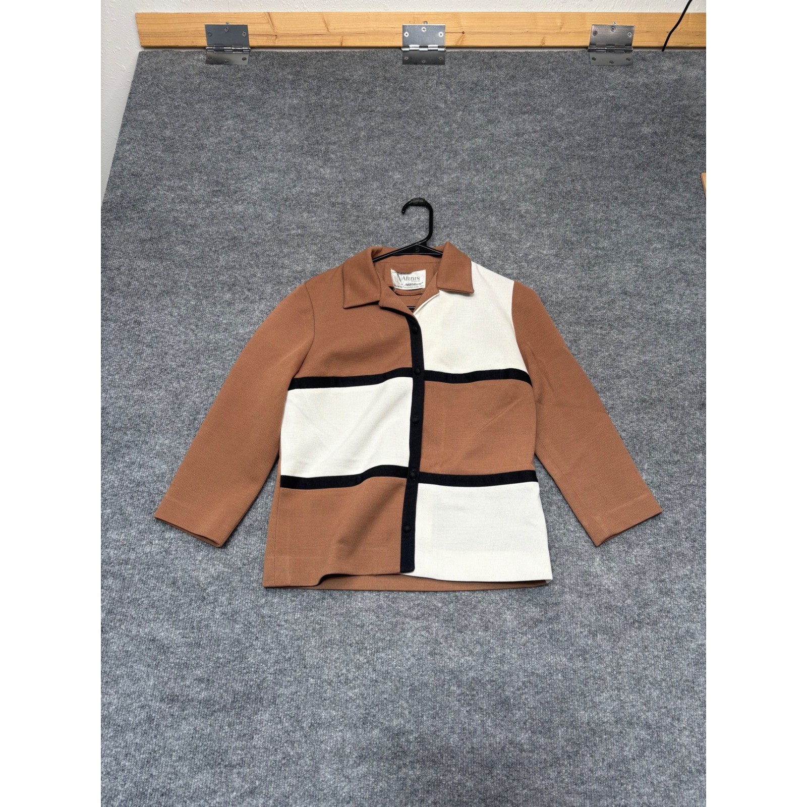 Vtg Nardis of Dallas Colorblock Cardigan Jacket Sz S Brown Cream Fortrel Knit