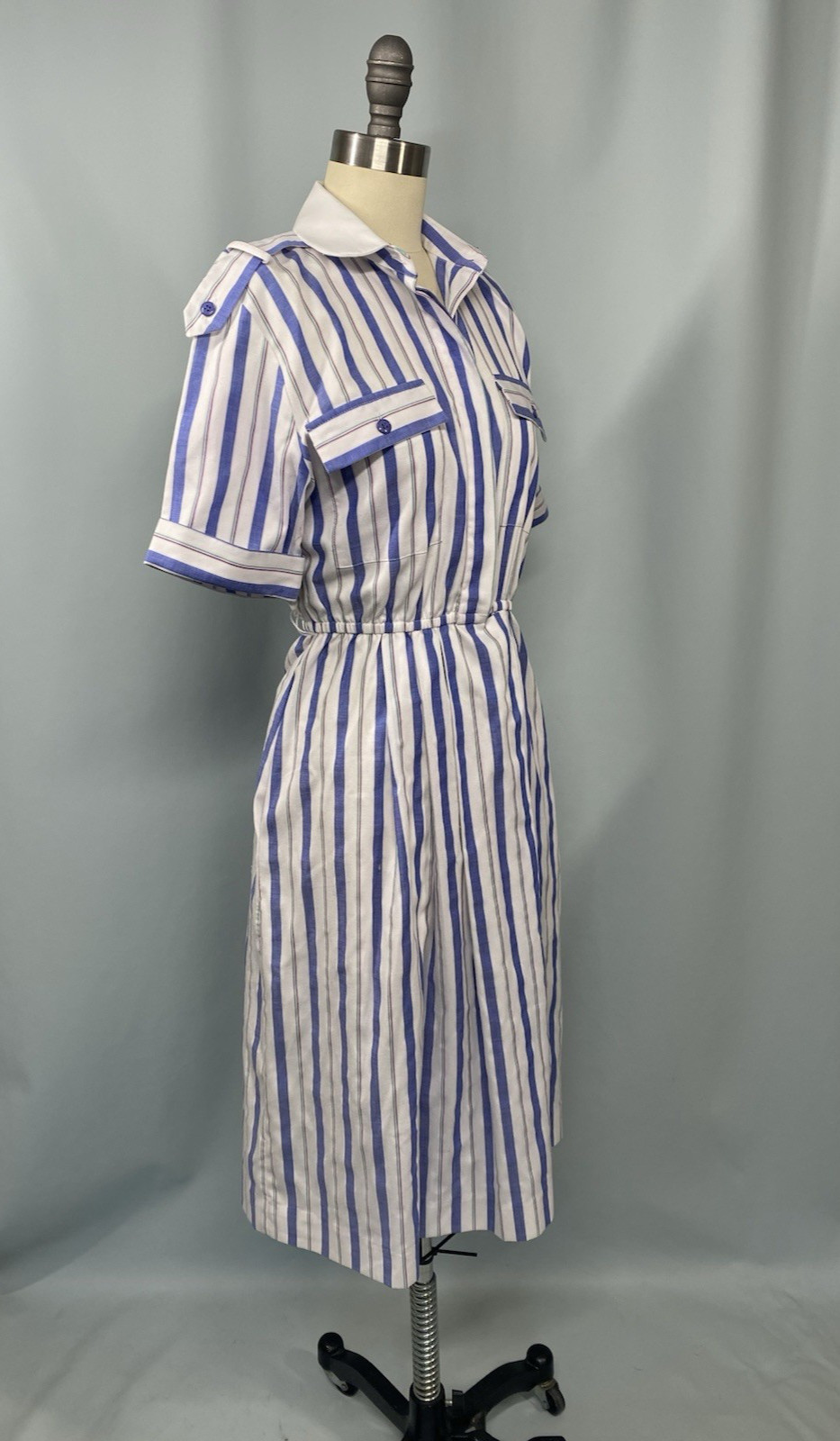 Vintage Dress SIZE XS 4 PETITE blue white classic stripe SCHRADER SPORT 70s 80s