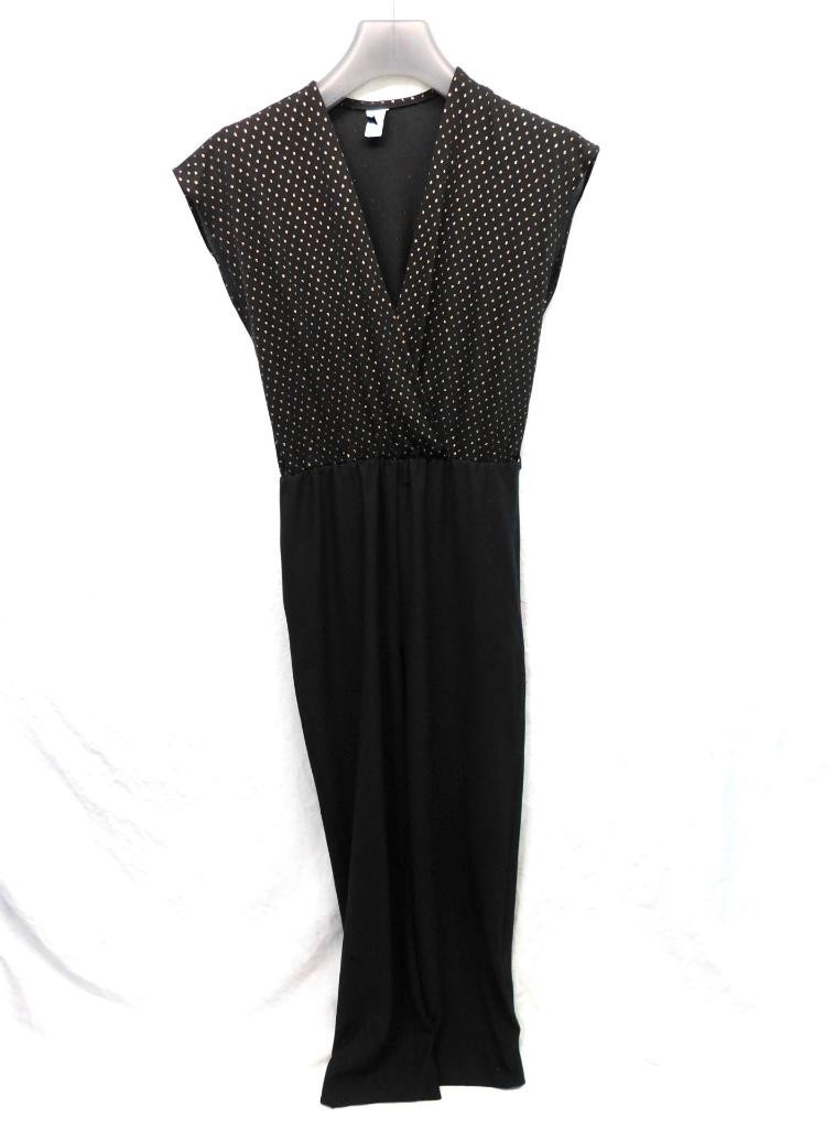 Vintage 70s S Black Copper Glitter Dot Jumpsuit Sheer Disco Dancing Short Sleeve