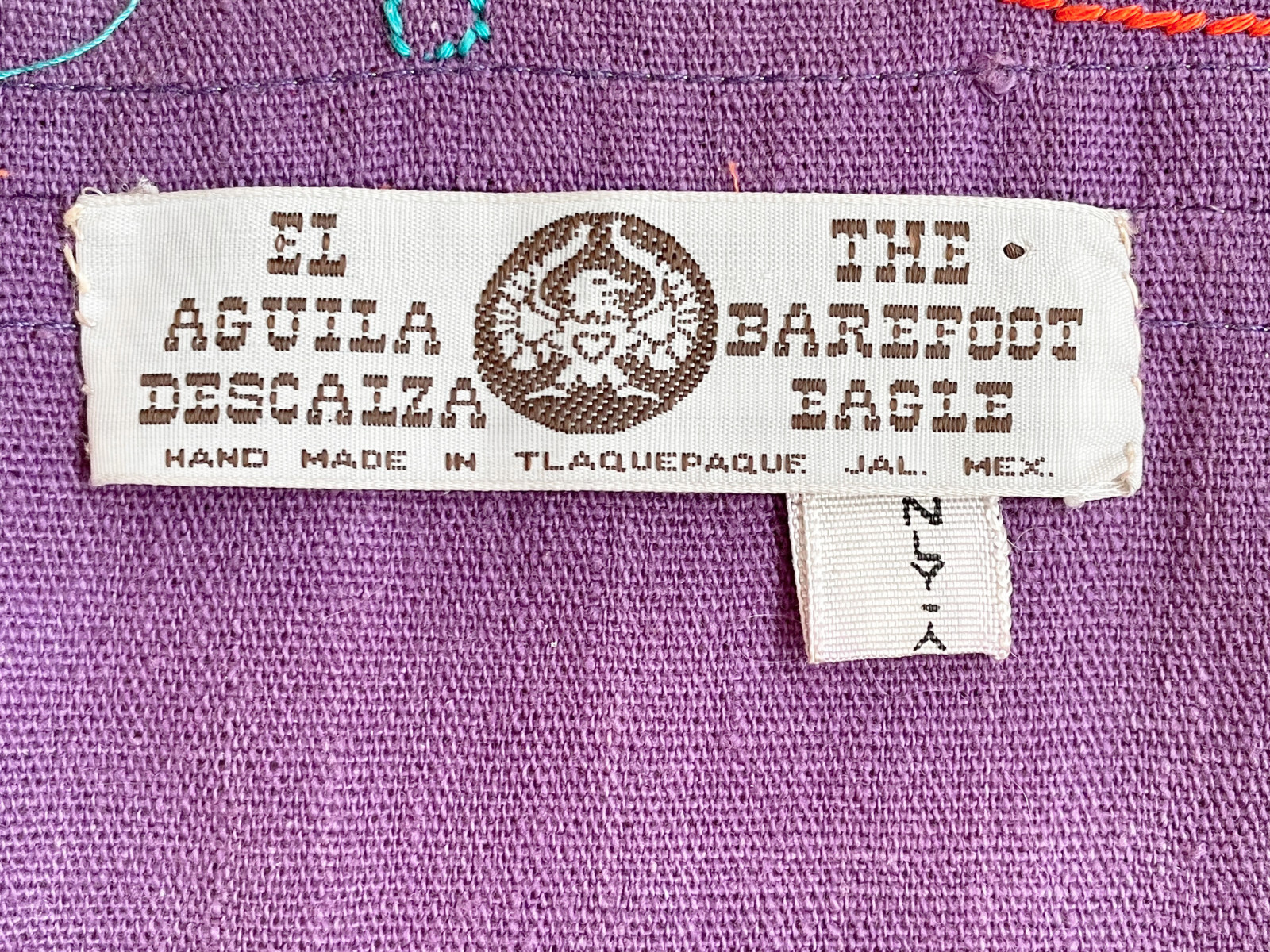 JOSEFA Caftan Duster Robe Purple Embroidered Cotton Mexican Vintage Size S