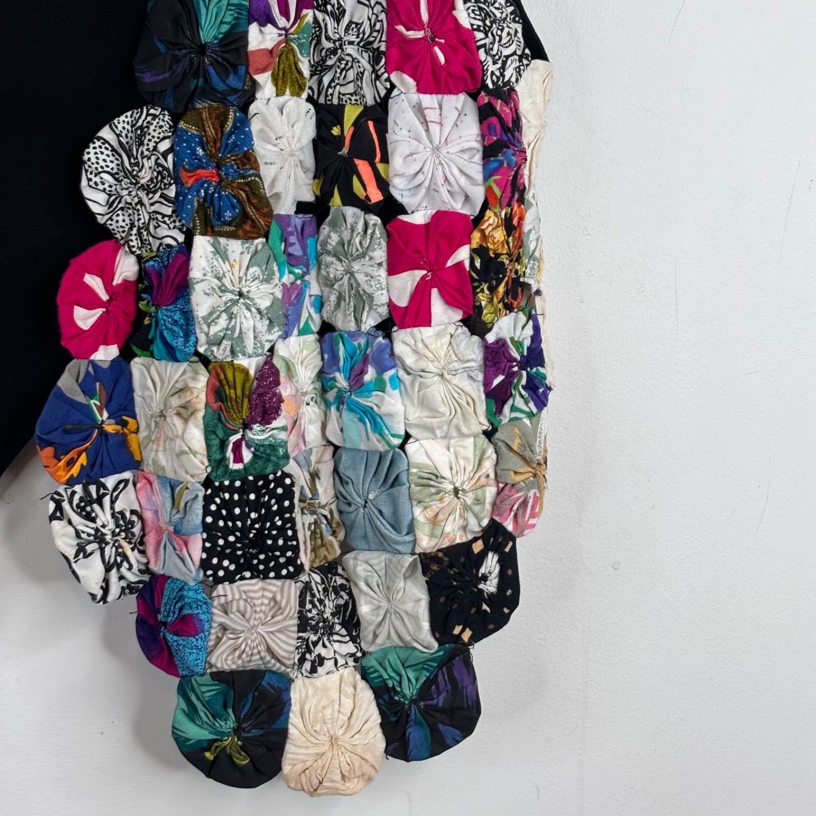 VTG 90s Patchwork Vest L Multicolor Rosette Boho Whimsigoth Eclectic Art Granny