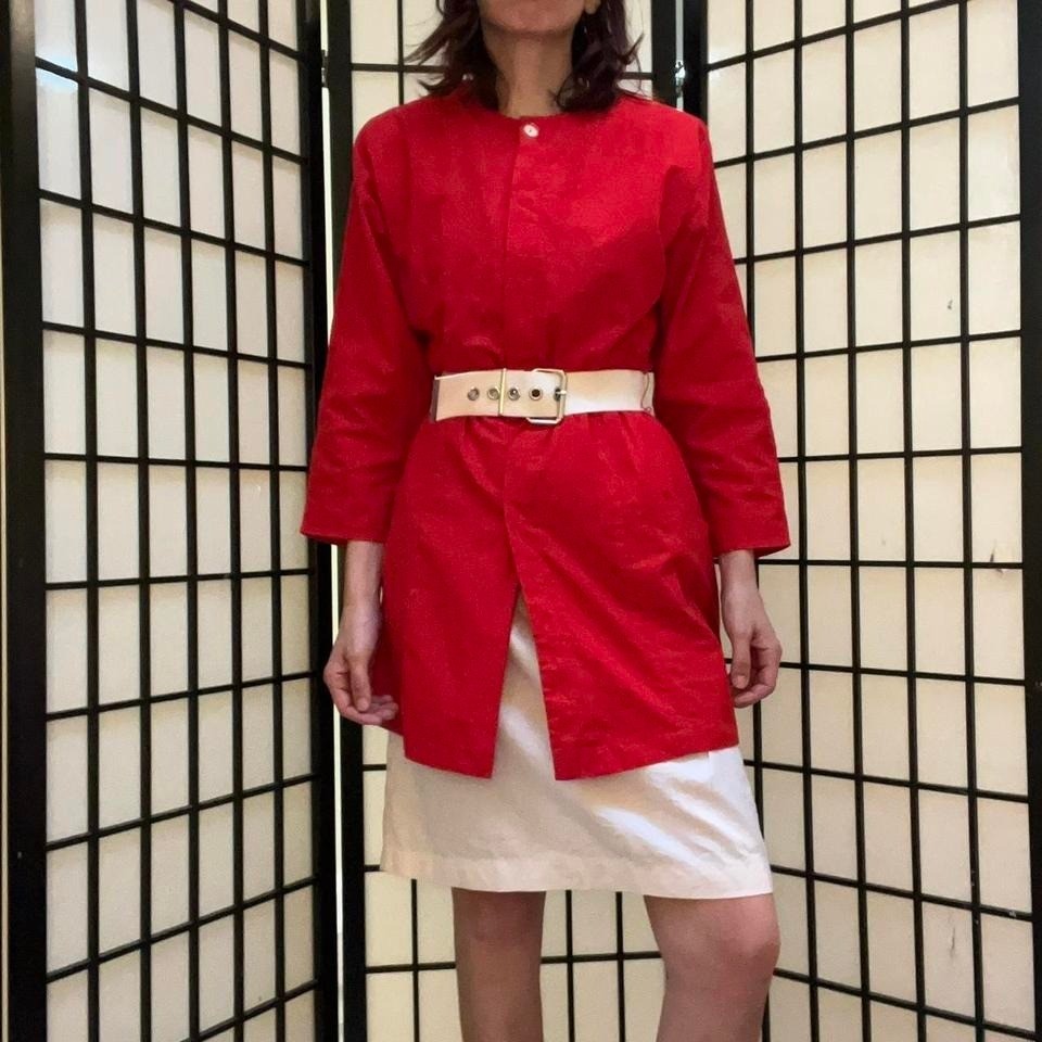 Red and White Belted Vintage 70s Dress by Joni Blair Small Mod Retro 1970s
