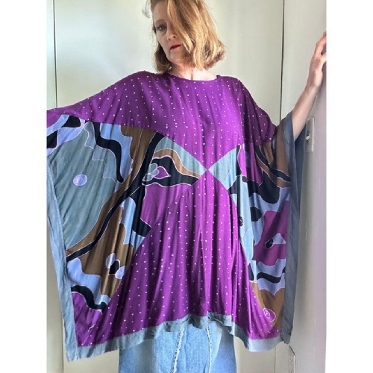 Vintage Handmade 1980s 1990s Abstract Art-to-Wear Kaftan Tunic Magenta