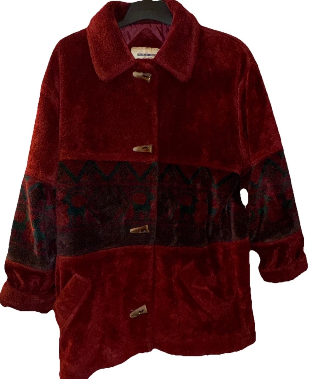 Vtg Mulberry Street Fleece Jacket Burgundy Southwestern Toggles Warm Women’s M