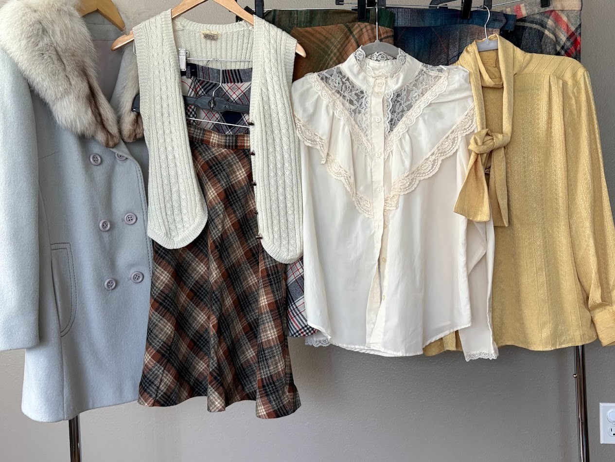 VTG 1960&rsquo;s-70&rsquo;s CLOTHING LOT Wool Fur coat skirts and tops