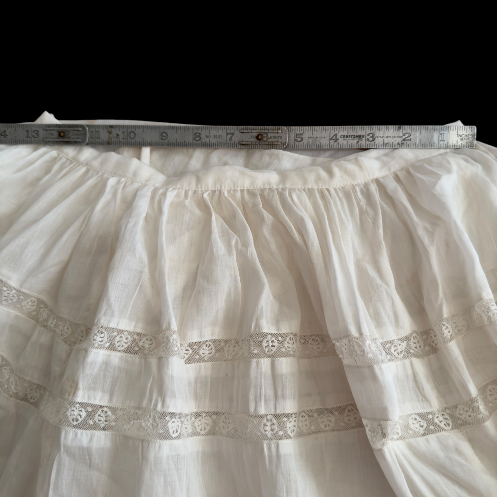 Edwardian Cotton Lace Petticoat Skirt Ruffles Antique Original 1900’s 26” Waist