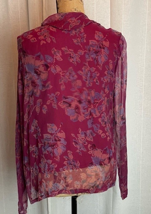 Vintage April Cornell Two Piece Blouse With Lining Maroon Floral Ruffle Sz S