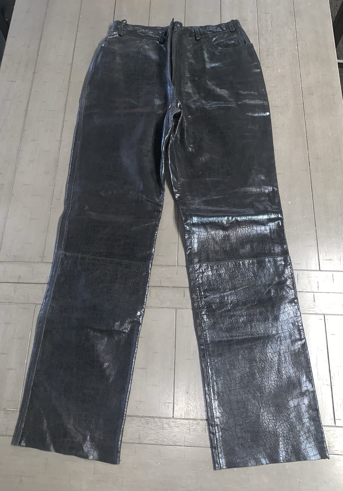 B3 90s BENELLE BIKER BLACK SOFT LEATHER PANT BOOTCUT MOTORCYCLE 28×31” RAW HEM