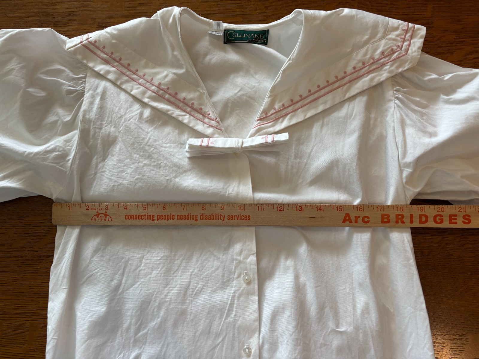 Vintage Cullinane White Cotton Nautical Womens Blouse Size 8 Button Down w/ Bow