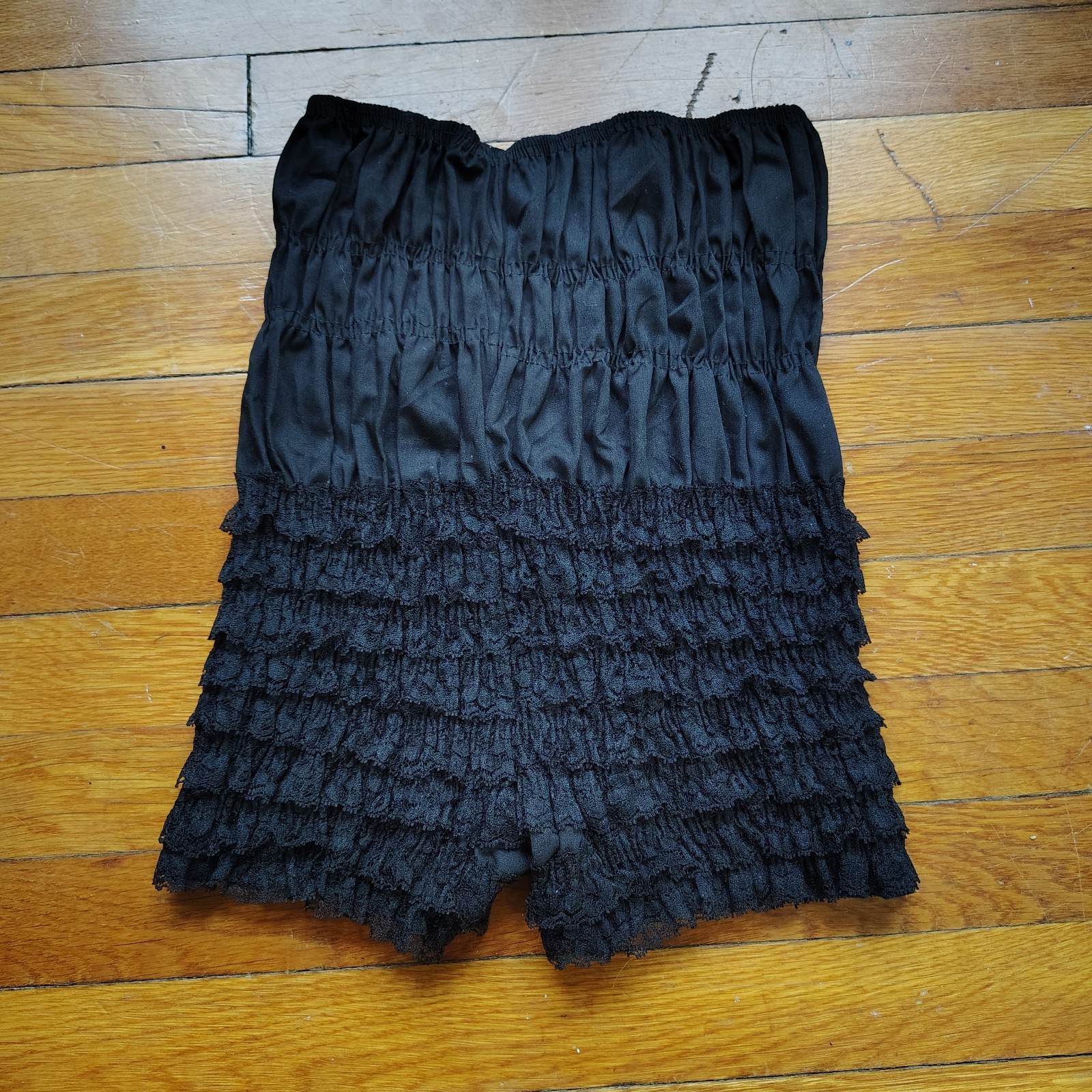 60s Malco Modes Black Lacy Ruffle Stretchy Ruched Bloomers Petti-Pants Small Med