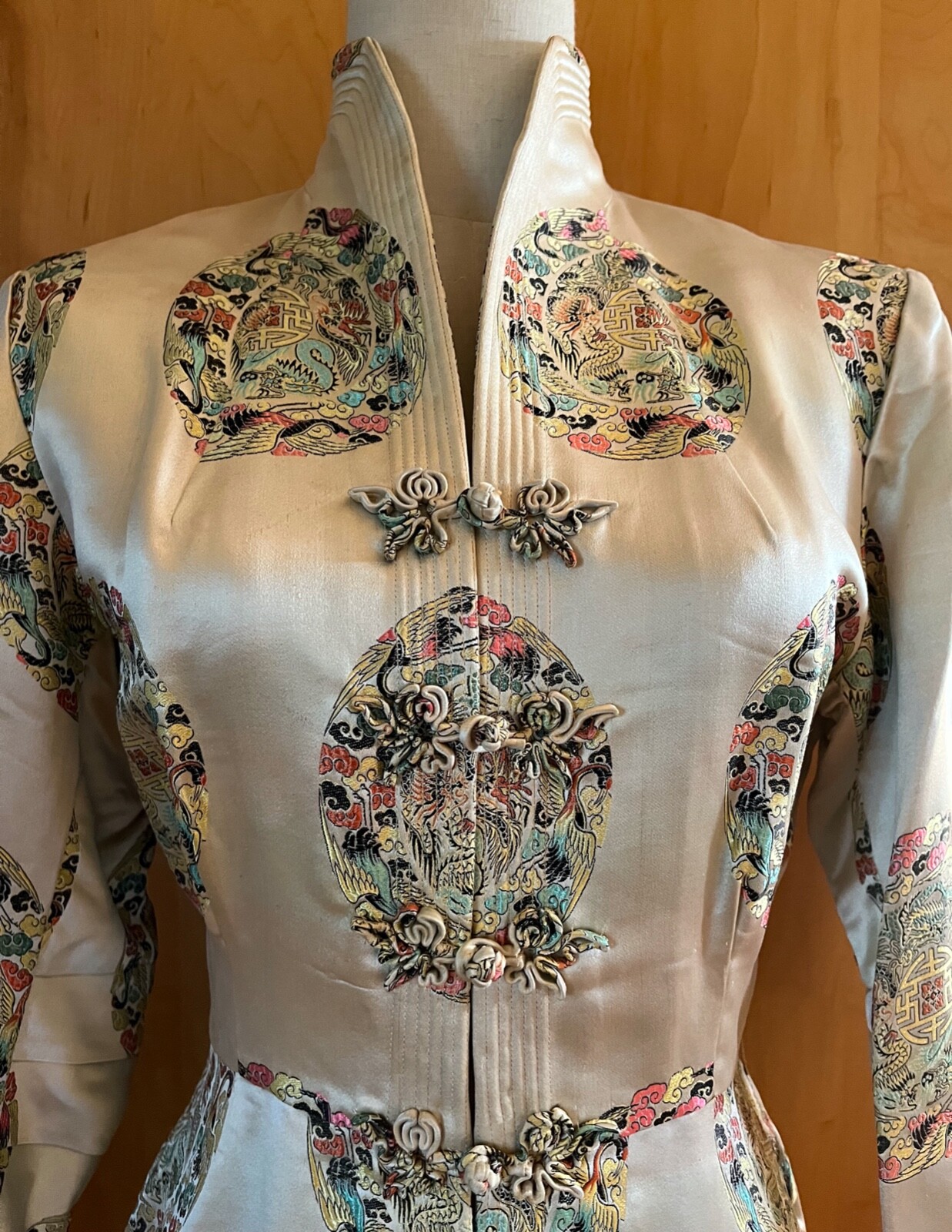 WOMEN&rsquo;S VINTAGE DYNASTY HONG KONG CHINESE SILK BROCADE DRESS COAT JACKET XS / S