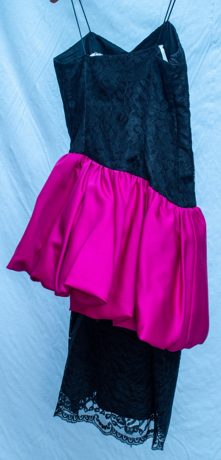 1980s Vintage Dress Black Lace Pink Peplum Cocktail Party Statement Boutique 8