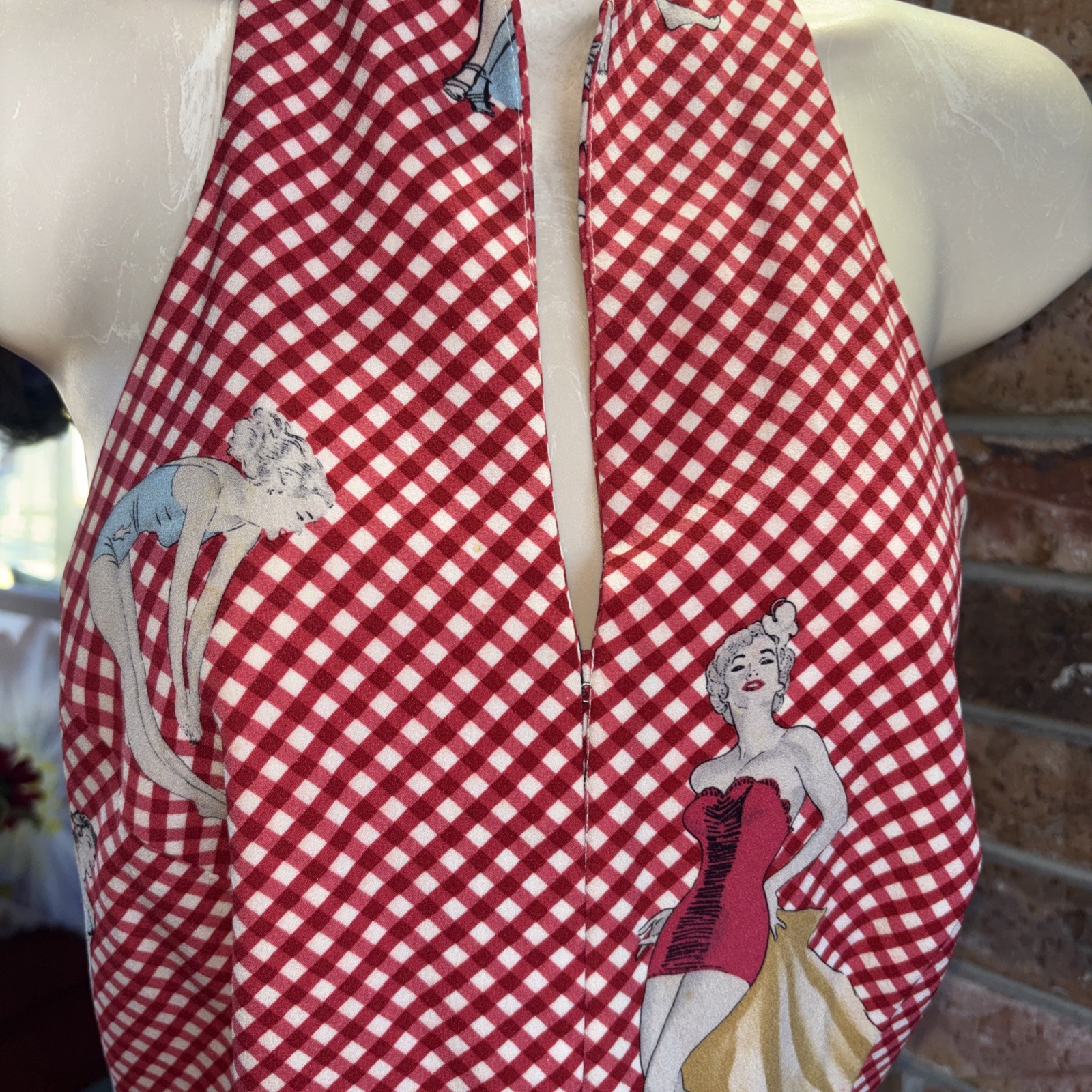 Vintage Halter Top Rockabilly Red Gingham Marilyn Monroe Mardi Gras