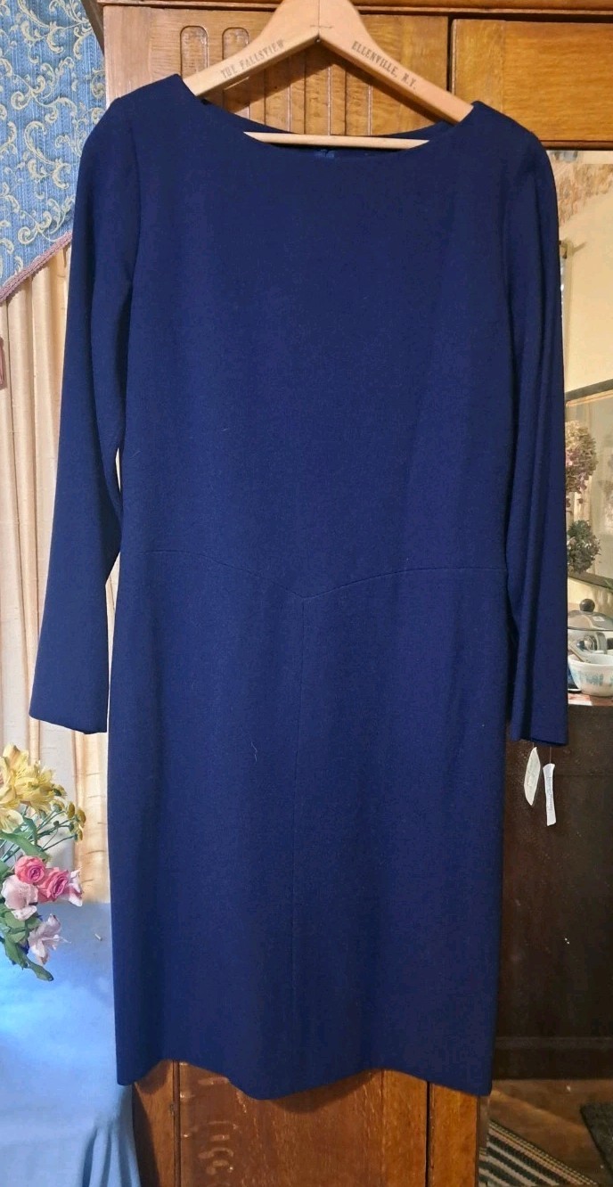 Vtg Yves Saint Laurent YSL Rive Gauche Simple Elegant Purple Wool NWT Dress 42