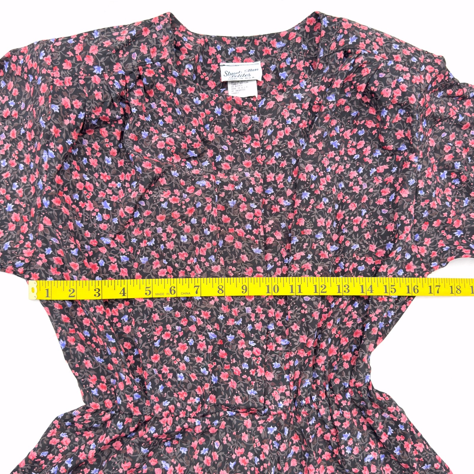 Vintage 80s Stuart Alan Petites Multicolor Floral Vines Retro Prairie Dress 10P